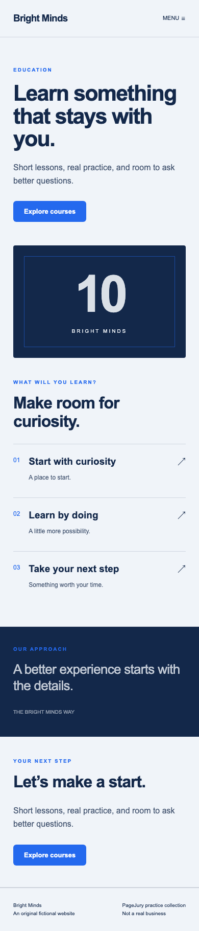 Full mobile screenshot of Bright Minds