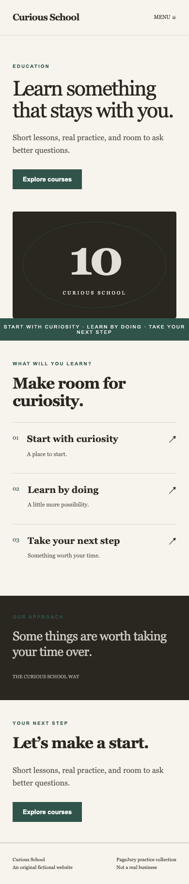 Full mobile screenshot of Curious School