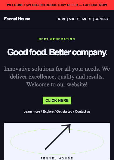 Fennel House: neon restaurant page