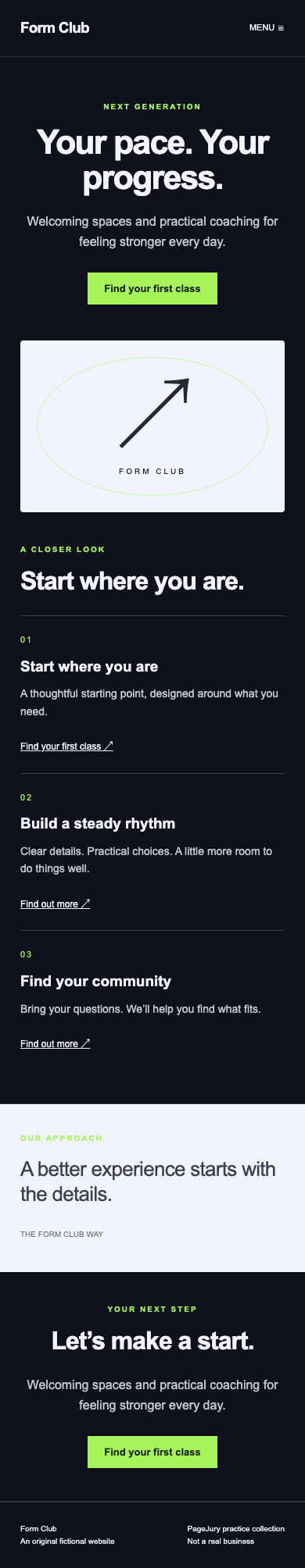 Full mobile screenshot of Form Club