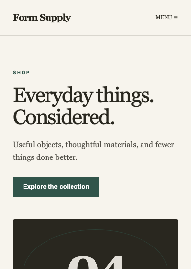 Form Supply: editorial shop page
