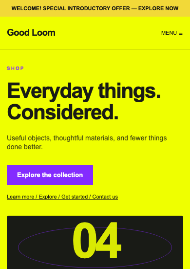Good Loom: brutalist shop page