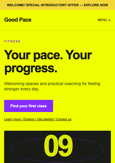 Good Pace: brutalist fitness page