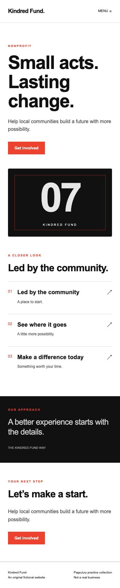 Full mobile screenshot of Kindred Fund