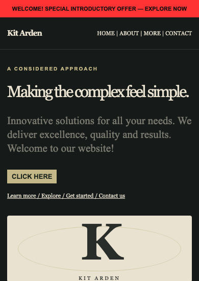 Kit Arden: luxury portfolio page