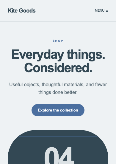 Kite Goods: soft minimal shop page