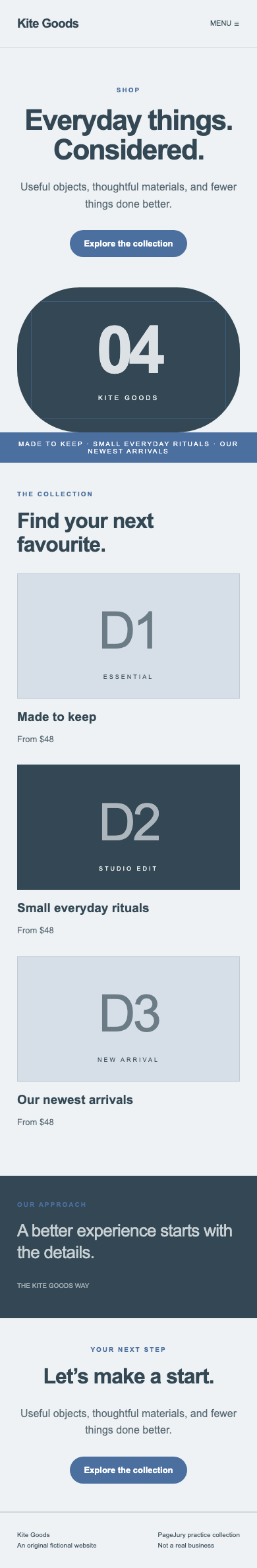 Full mobile screenshot of Kite Goods