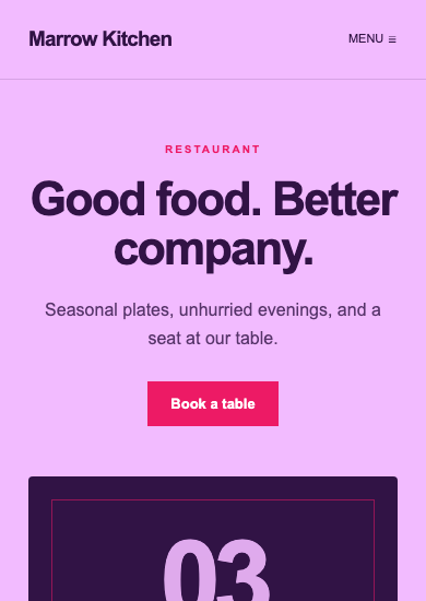 Marrow Kitchen: maximalist restaurant page