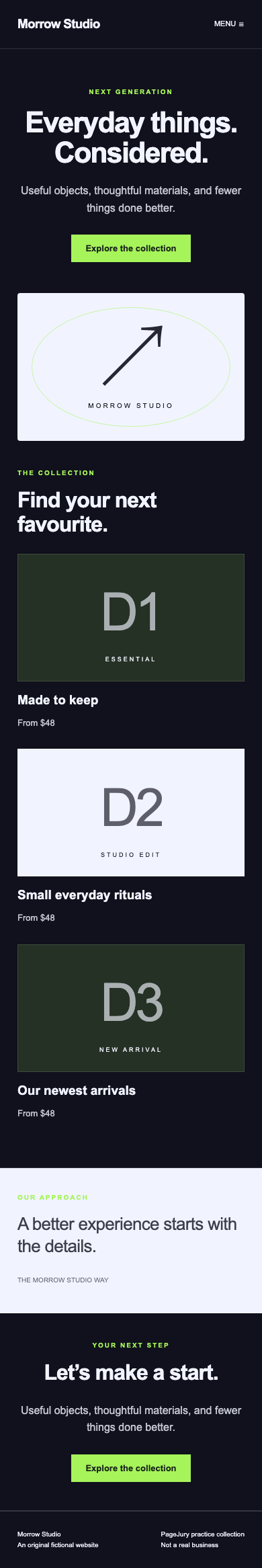Full mobile screenshot of Morrow Studio