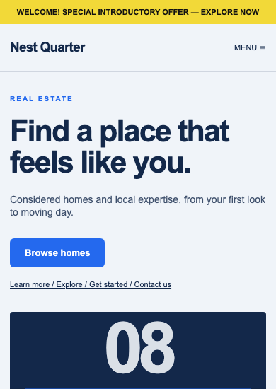 Nest Quarter: utility real estate page