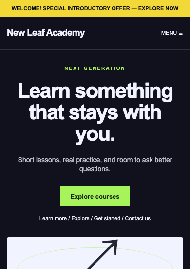 New Leaf Academy: neon education page