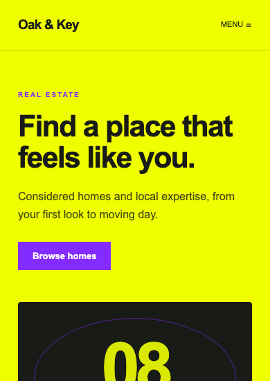 Oak & Key: brutalist real estate page