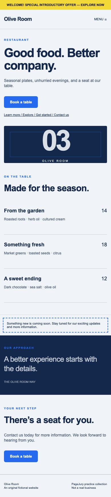 Full mobile screenshot of Olive Room