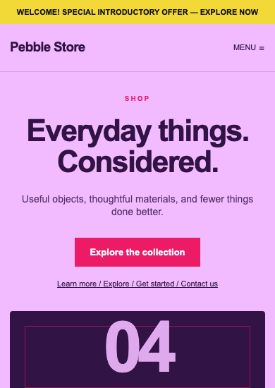 Pebble Store: maximalist shop page