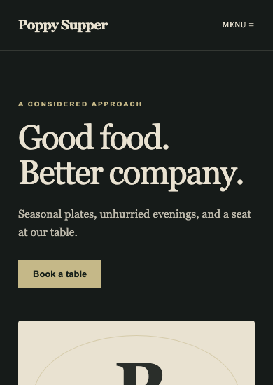 Poppy Supper: luxury restaurant page