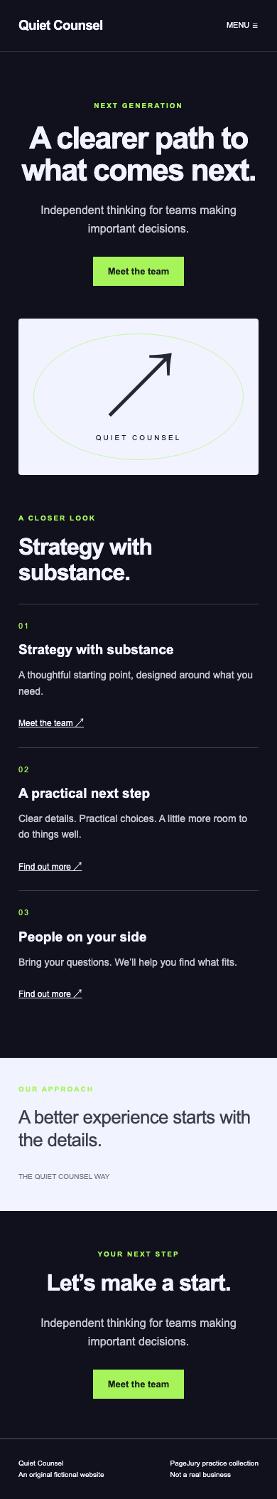 Full mobile screenshot of Quiet Counsel