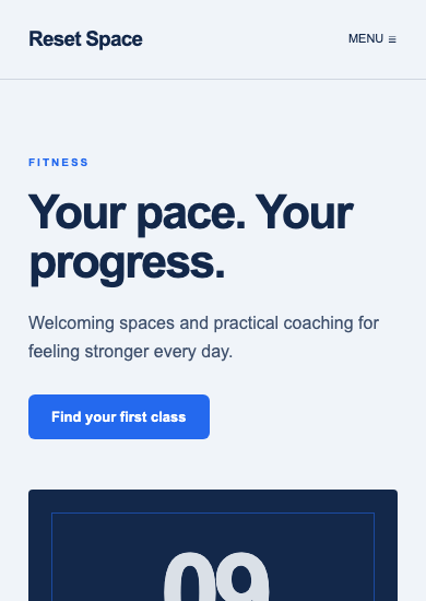 Reset Space: utility fitness page