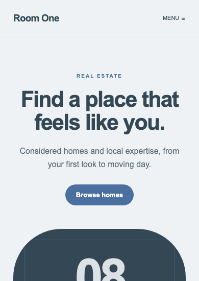 Room One: soft minimal real estate page