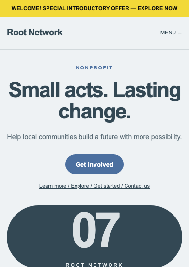 Root Network: soft minimal nonprofit page