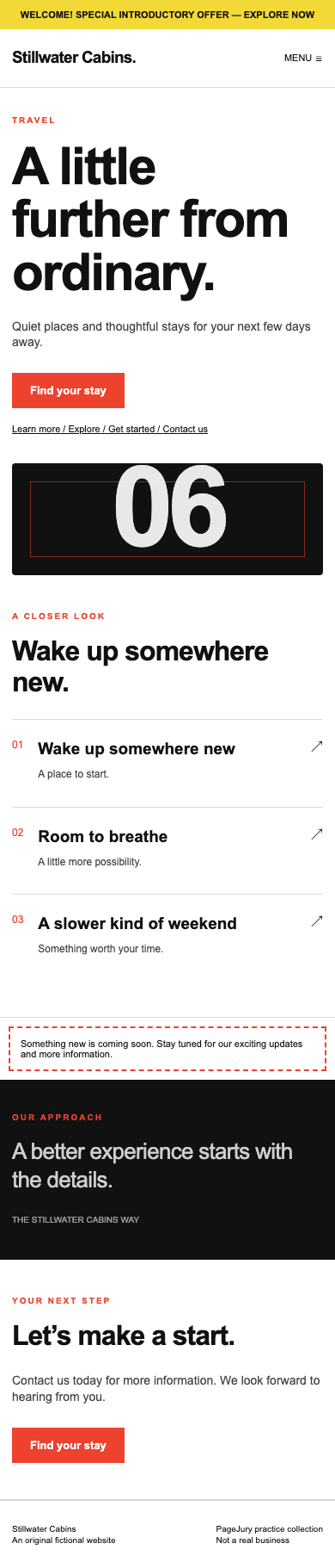 Full mobile screenshot of Stillwater Cabins