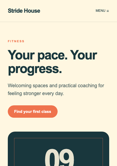 Stride House: playful fitness page