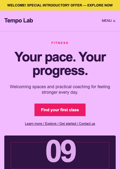 Tempo Lab: maximalist fitness page