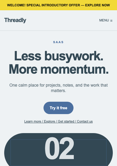 Threadly: soft minimal saas page